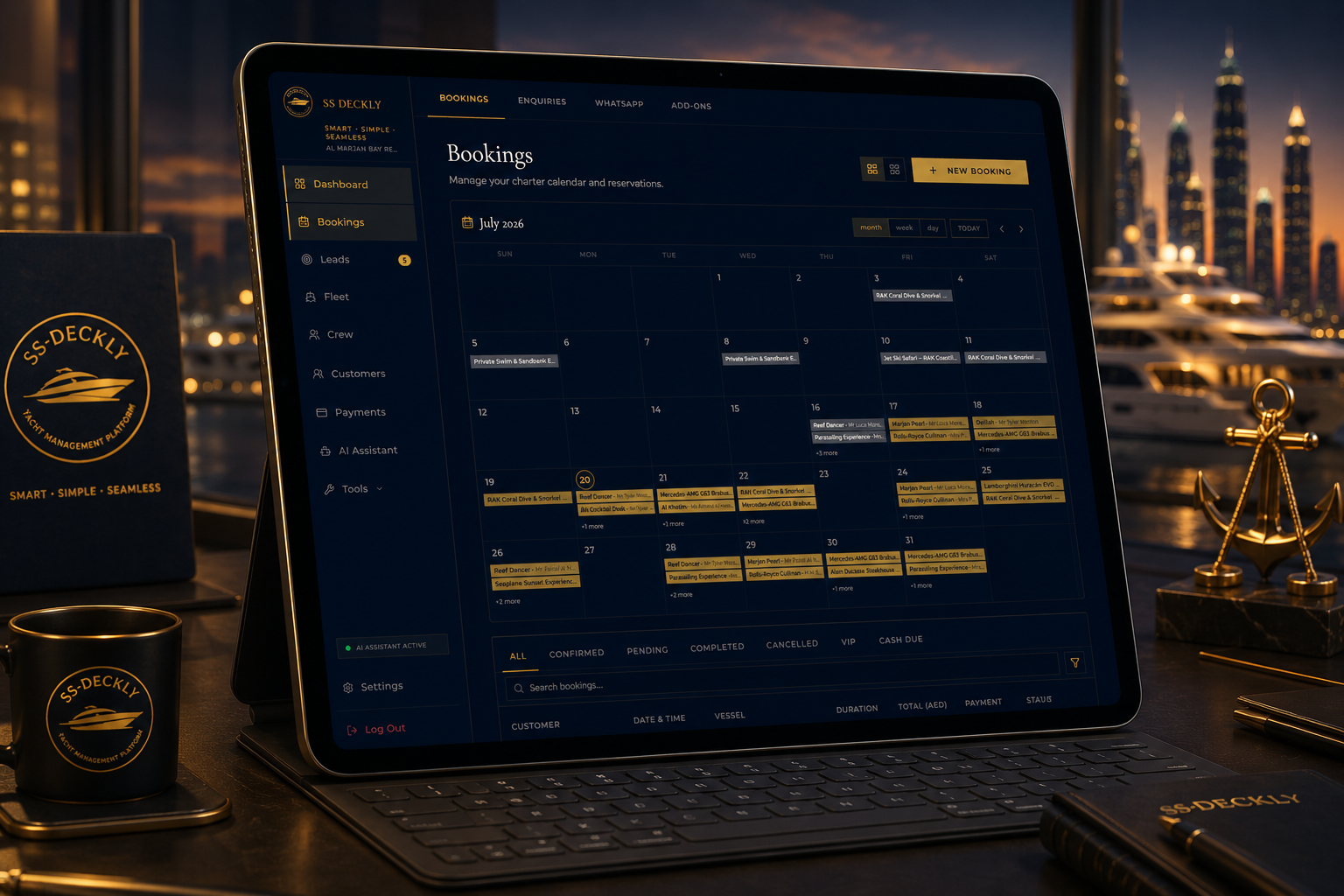 Full booking calendar with real-time status across all experiences